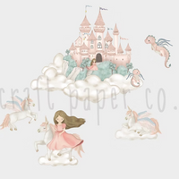 Prenses, Unicorn ve Şato Duvar Sticker